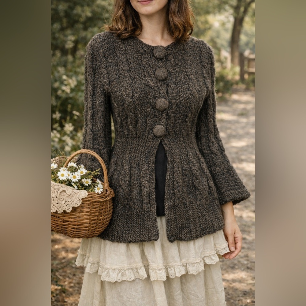 Caamaño 100% Alpaca Hand cable Knit Sweater Size Medium Peru Boho Cottagecore